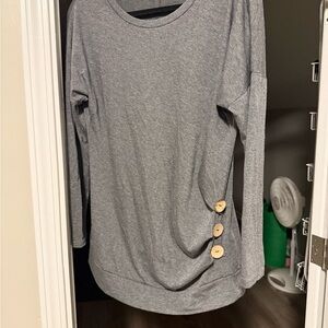 Gray Button-Accent Women's Top